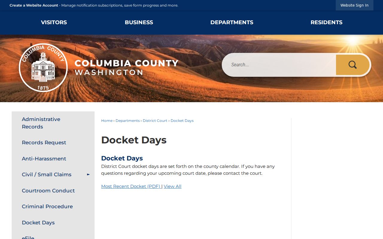Columbia County District Court schedule docket-day archive