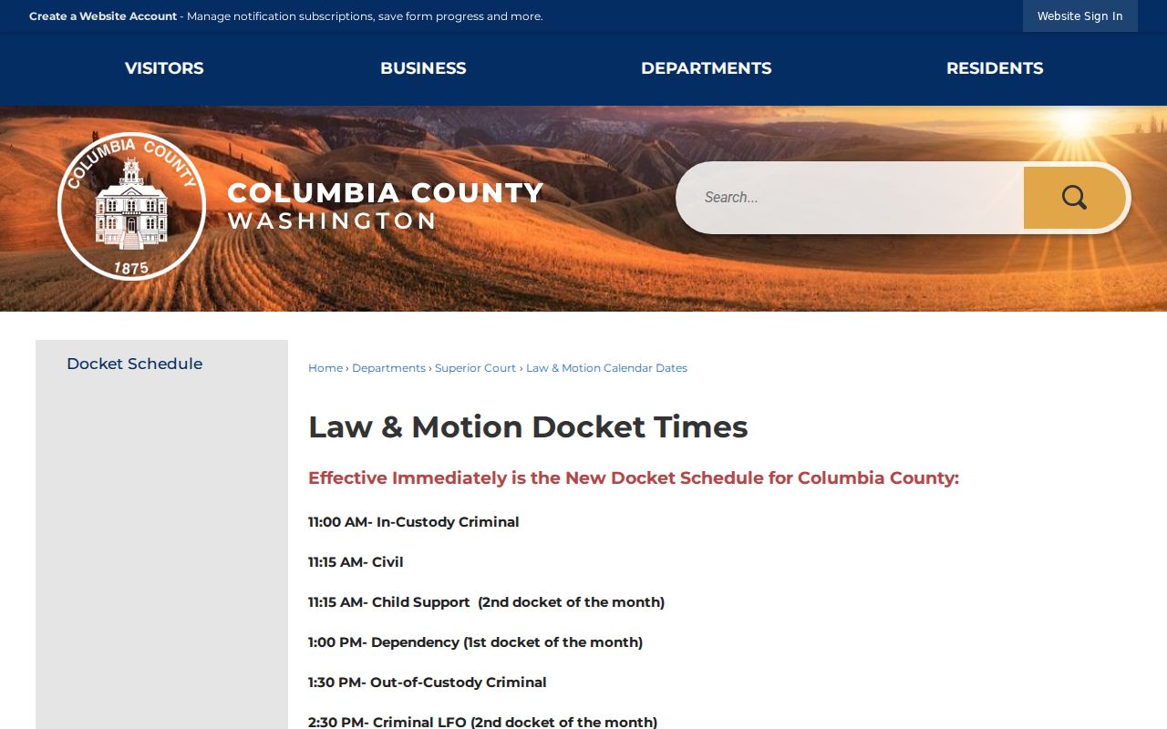 Columbia County court schedule recurring Superior Court grid