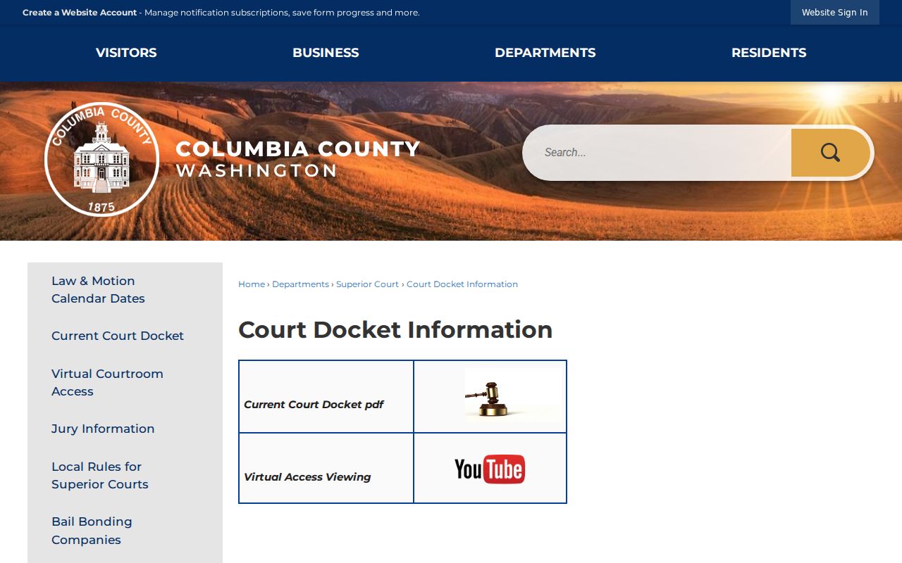 Columbia County Superior Court current court schedule and docket links