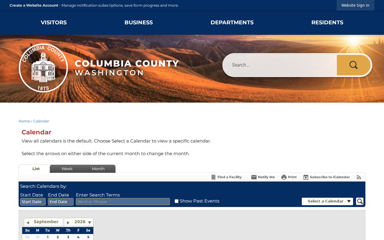 Columbia County court schedule calendar search controls