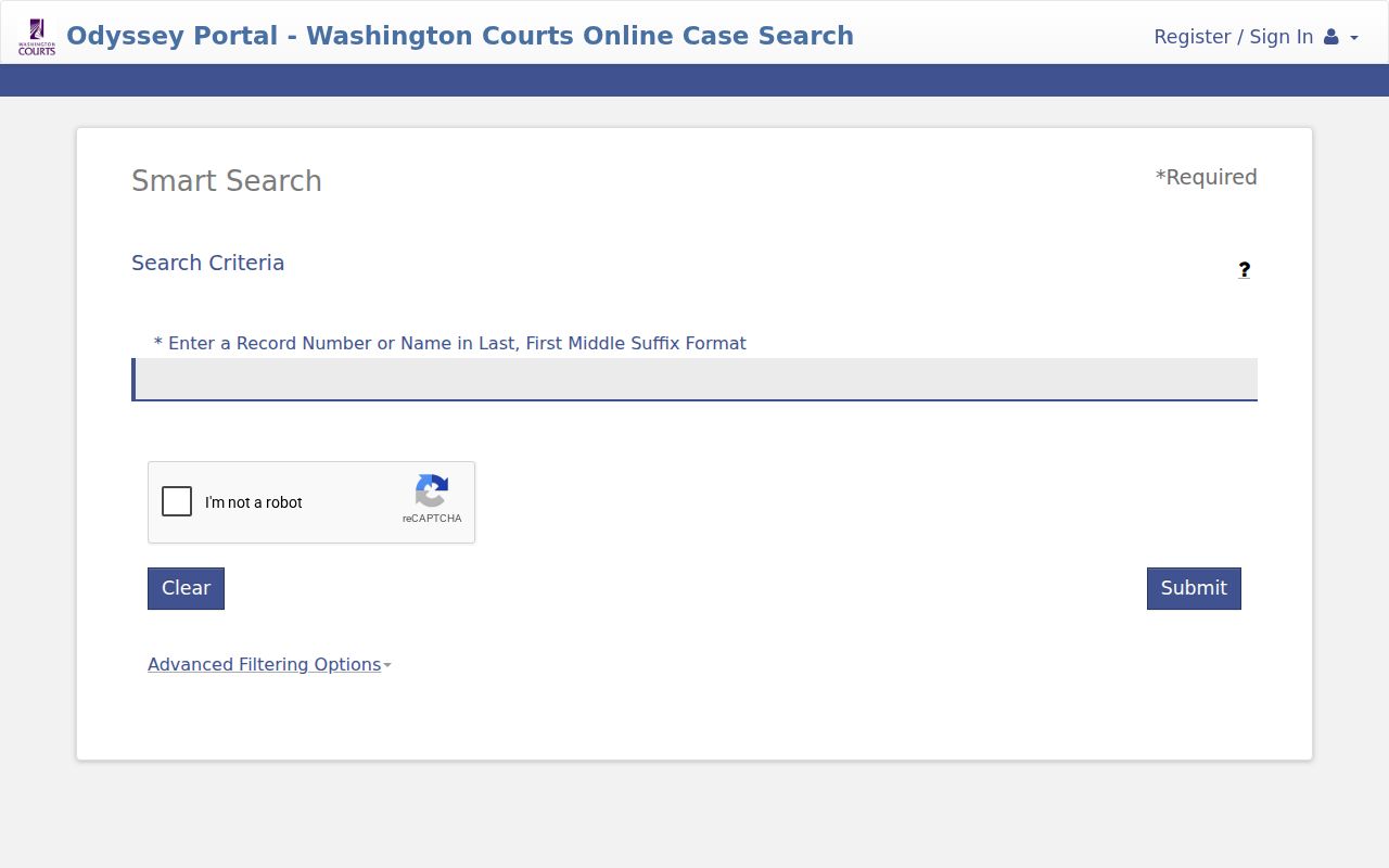 Columbia County docket search by case number and party name in Odyssey
