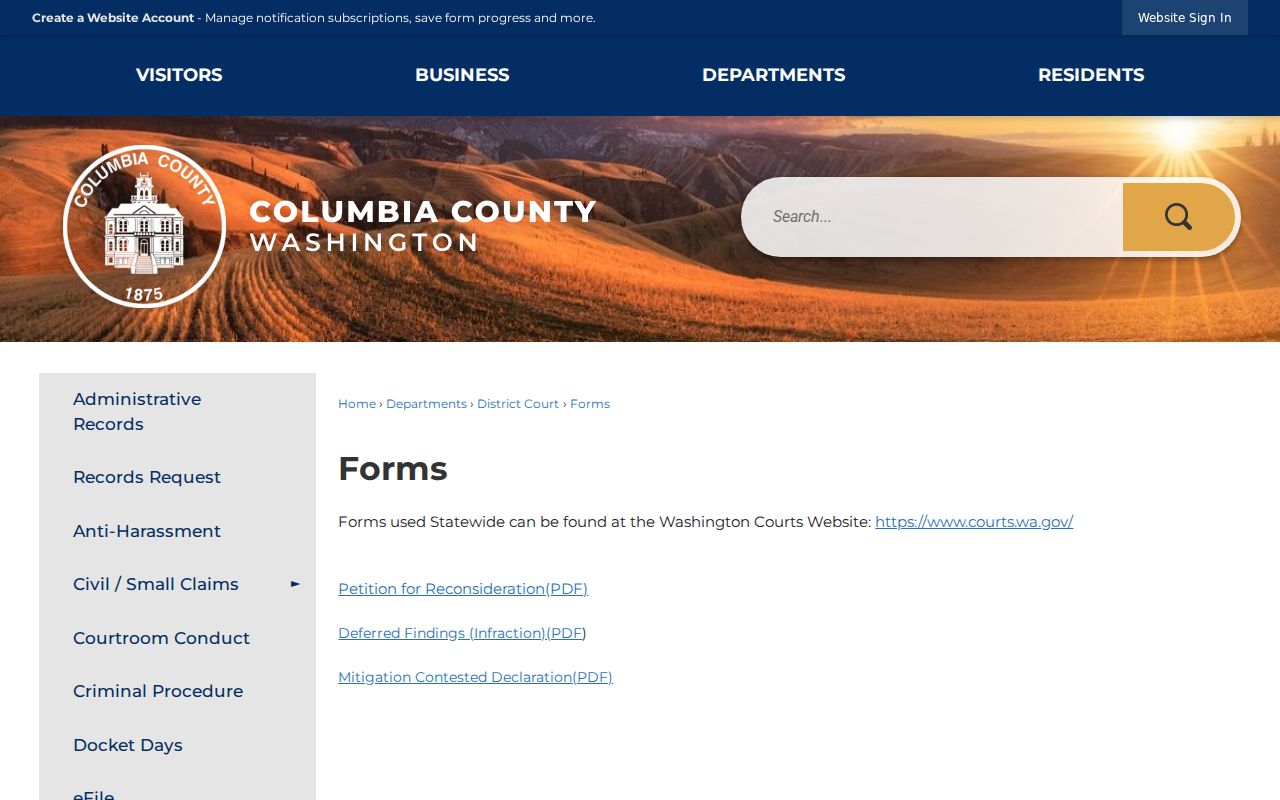 Columbia County District Court forms index