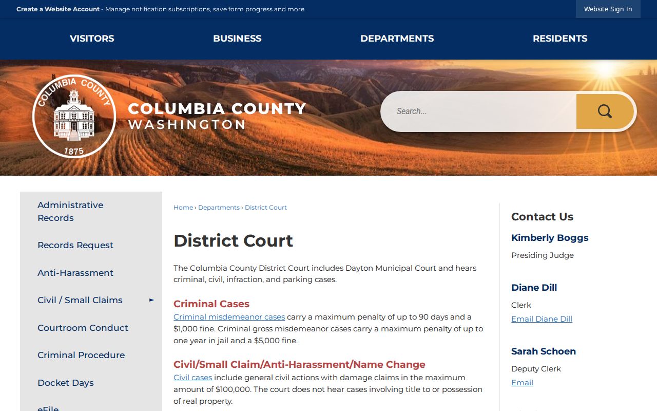 Columbia County District Court and Dayton Municipal Court service page